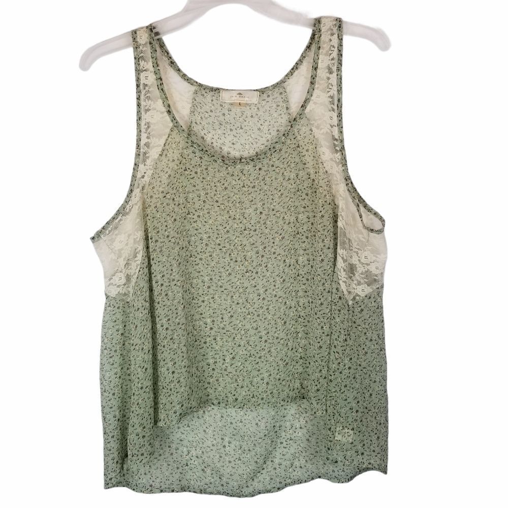 IRIS BASIC FLORAL PRINT WITH LACE HI-LOW HEM. SZ L